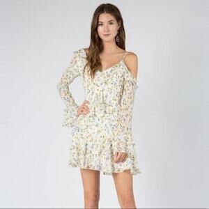 Fanco Floral A Symmetric One Shoulder Long Sleeve Clip Dot Ruffle Mini Dress Sm